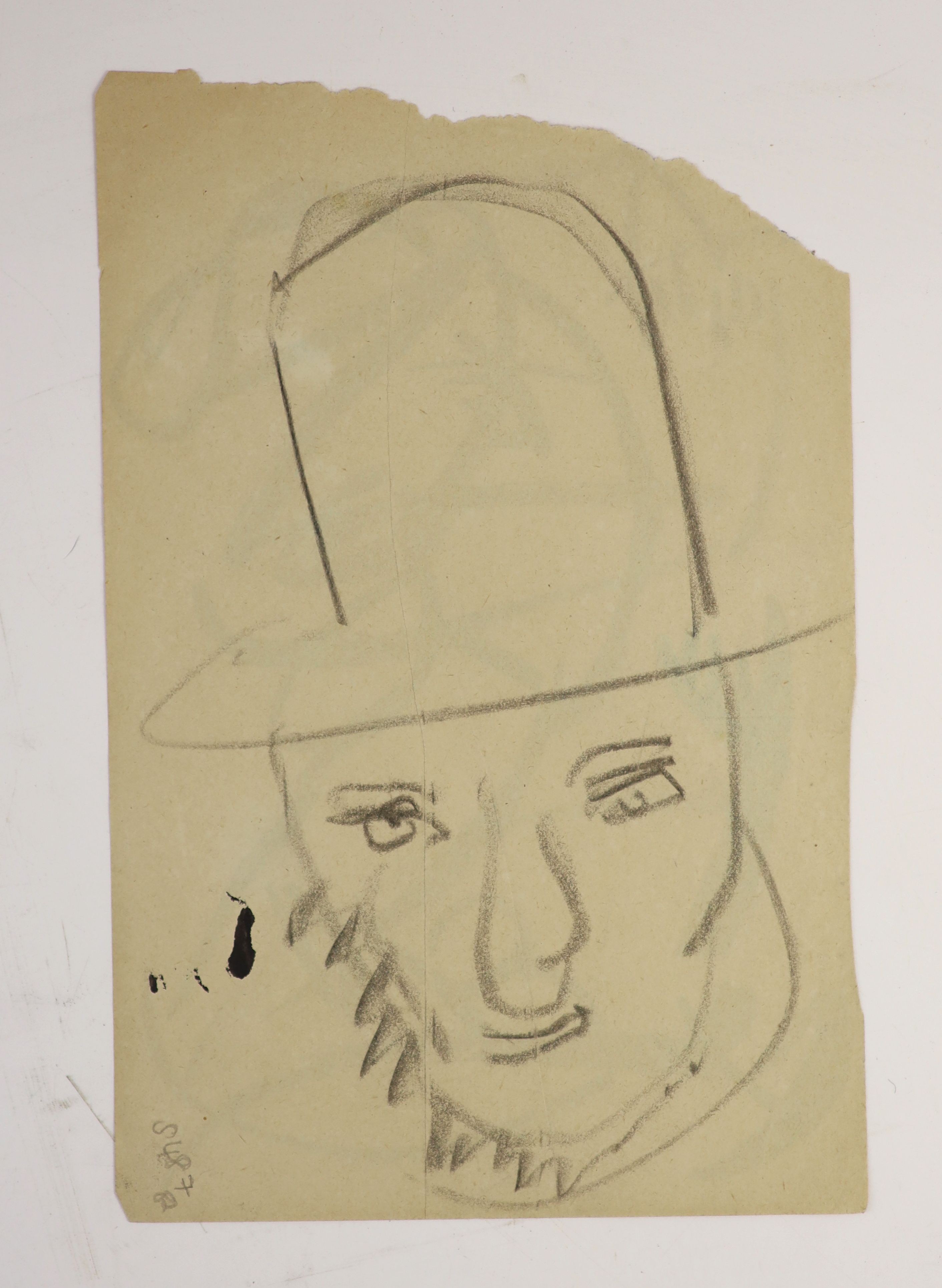 Henri Gaudier-Brzeska (1891-1915), Head of a man wearing a hat, an abstract sketch in ink, Charcoal on paper, 14 x 21cms., unframed